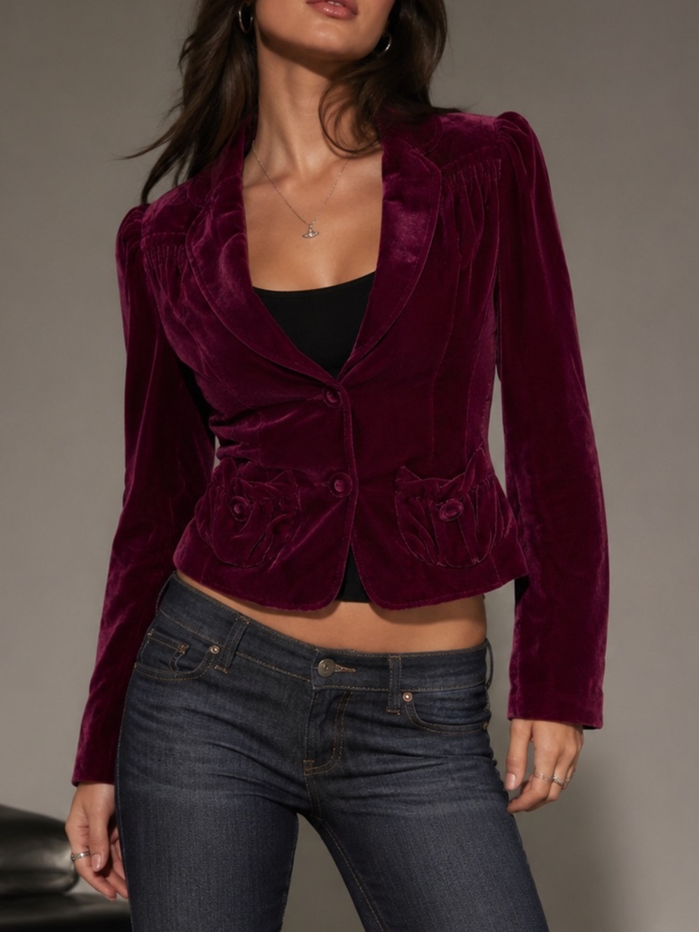 Mango Velvet Deep Red Blazer